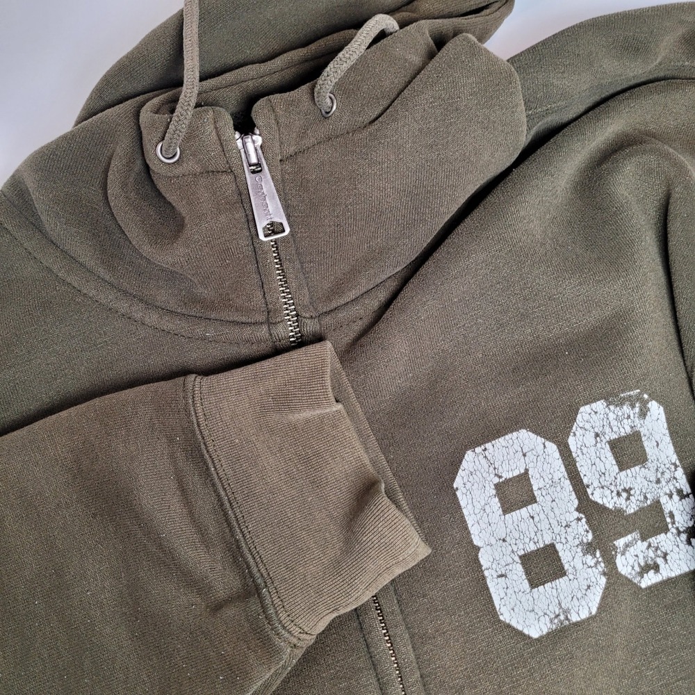 Carhartt Full Zip Hoodie Men XL Olive Green Good Distressed 89 Graphic Logo
